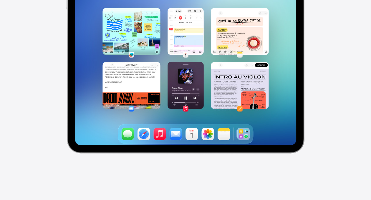 Écran d’un iPad présentant la fonctionnalité Exposé