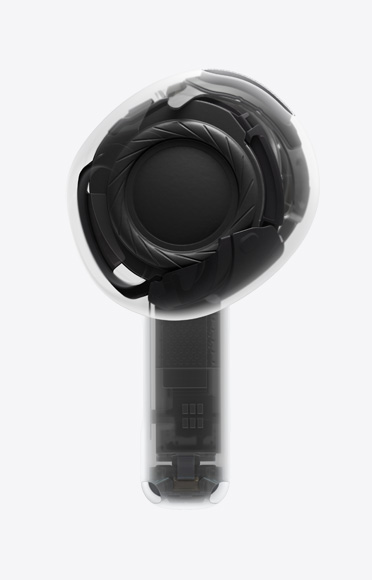 En AirPods 4 med H2-chippen i staven.