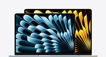 MacBook Air 13과 MacBook Air 15을 겹쳐 놓고 사이즈 차이를 보여주는 모습