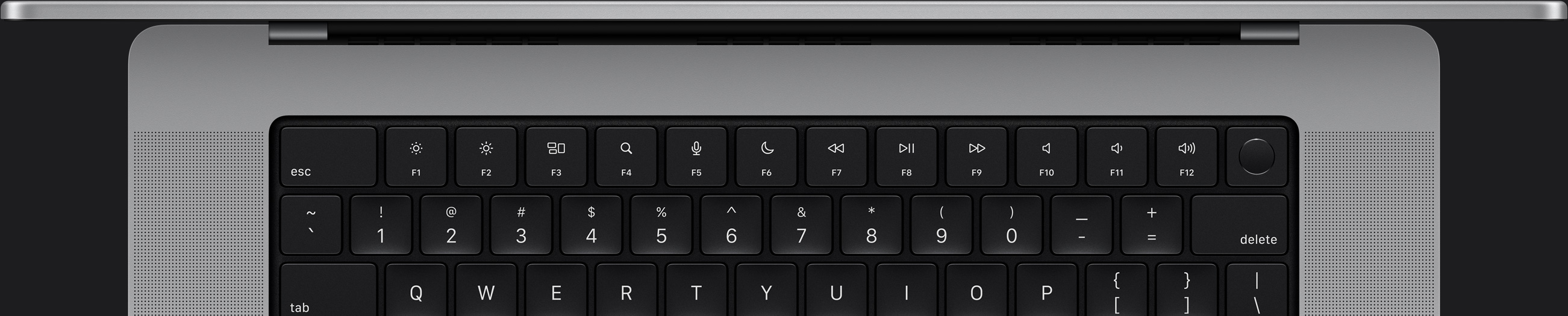 Macのキーボードを上から見たところ。