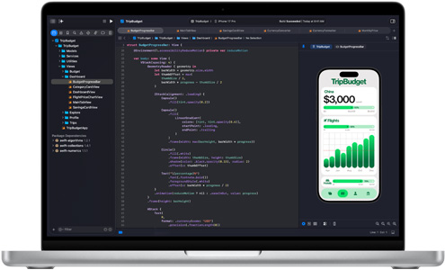 L’app Xcode affichée sur un MacBook Pro