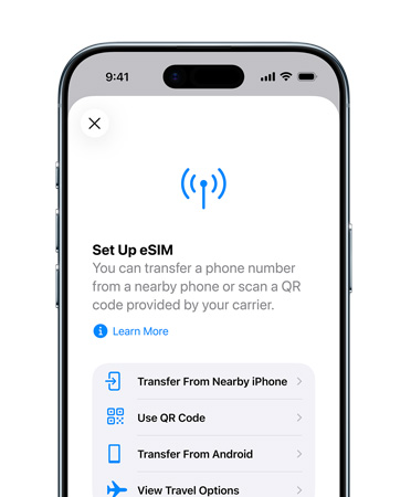 iPhone Air, predná vonkajšia strana, používa sa funkcia Nastavenie mobilného programu, pomocou ktorej sa jednoducho prenesie telefónne číslo s eSIM